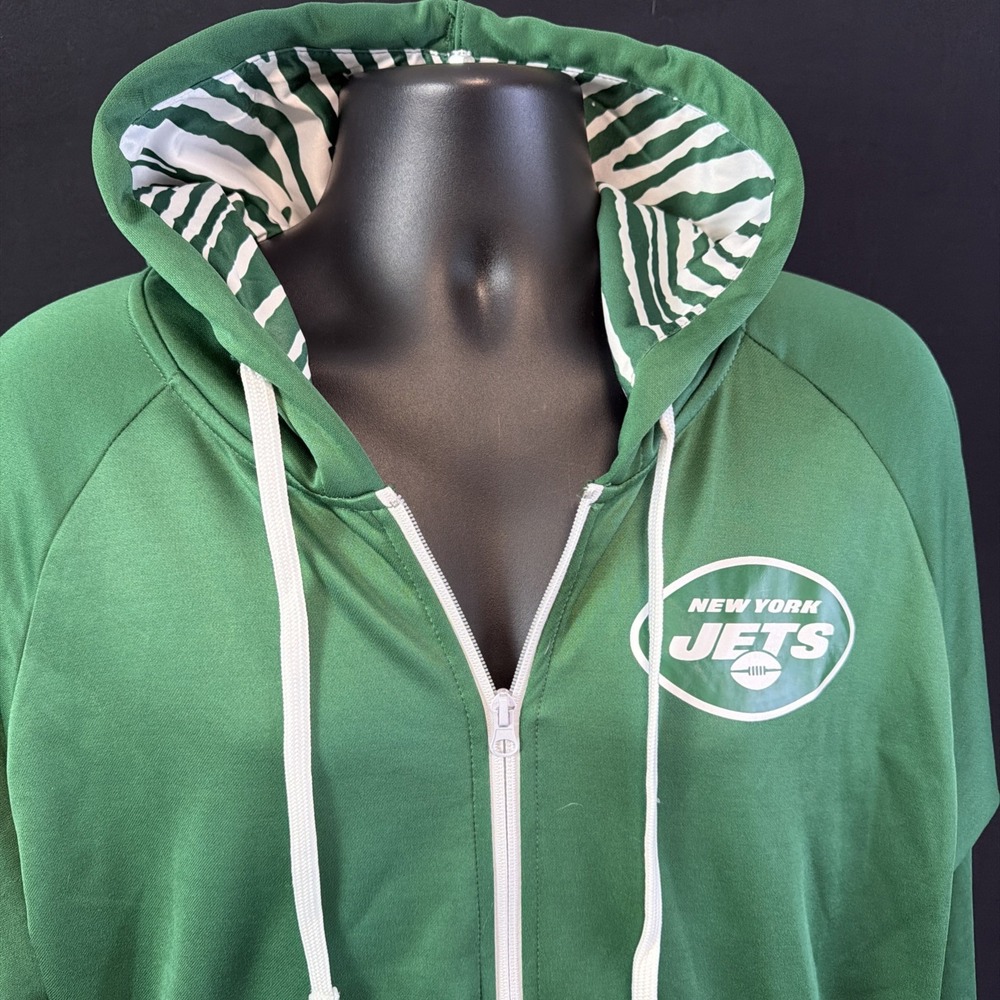 Zubaz NFL Mens L New York Jets Full Zip Hoodie Team Color Classic Zubaz Zebra